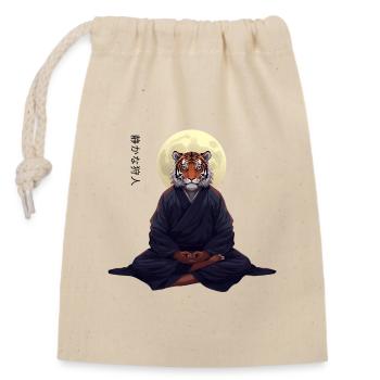 Tiger Monk – Sumi-e Zen Kunst Strength Within - Verschließbarer Geschenkbeutel aus Baumwolle (14x20cm) - Natur - Vorne