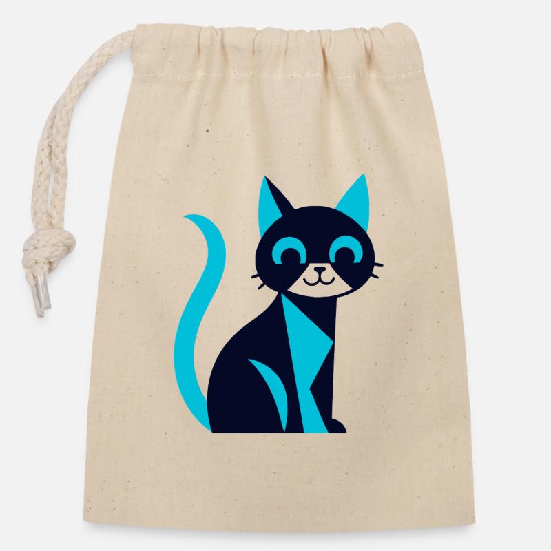Black-blue cat with aw effect - Closable cotton gift bag (14x20cm) - nature