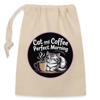 Cat love and coffee enjoyment - Closable cotton gift bag (14x20cm) - nature - Front