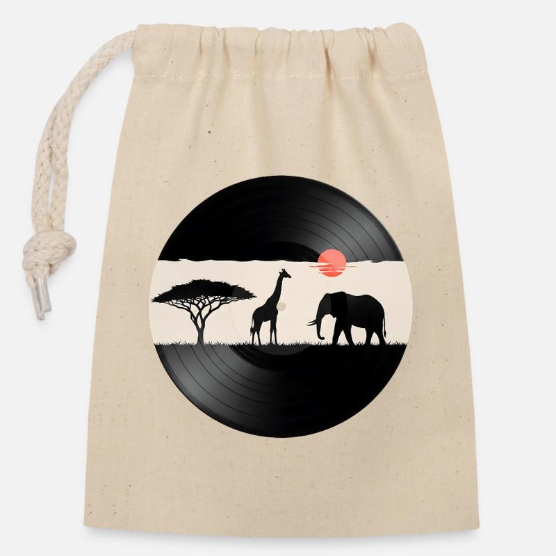Disque vinyle African Sunset - Sac cadeau en coton avec cordon (14 x 20 cm) - nature