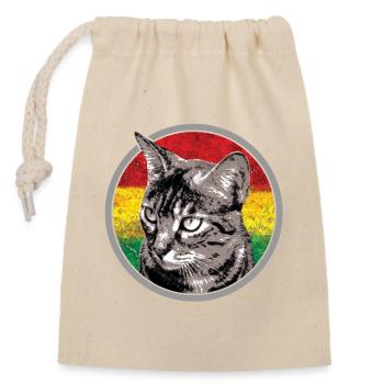 Cat with flag backgrounds - Closable cotton gift bag (14x20cm) - nature - Front