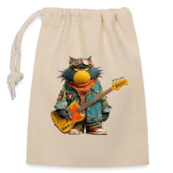 Rocking cat musician in retro style - Closable cotton gift bag (14x20cm) - nature - Front