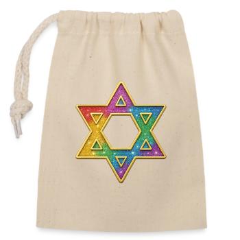 Regenbogen Stern Dekor - Verschließbarer Geschenkbeutel aus Baumwolle (14x20cm) - Natur - Vorne