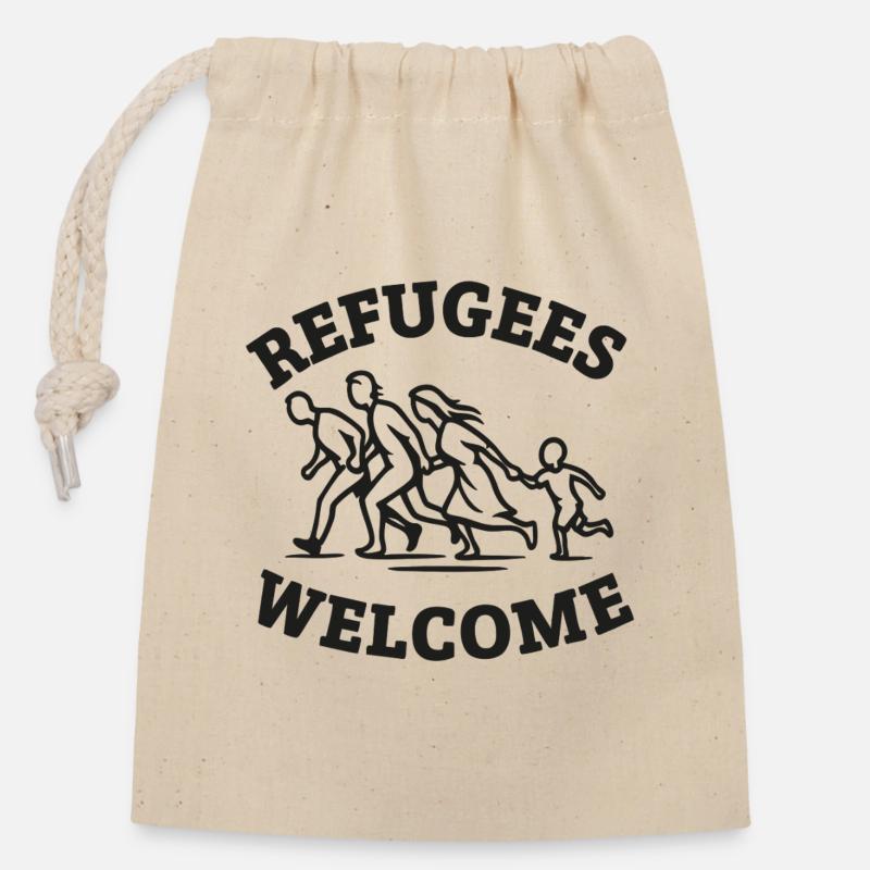 Refugees Welcome Illustration - Closable cotton gift bag (14x20cm) - nature