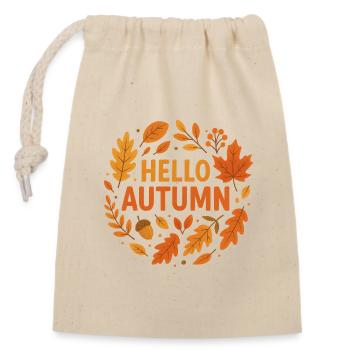 Herbstlaub Begrüßung auf Kleidung - Verschließbarer Geschenkbeutel aus Baumwolle (14x20cm) - Natur - Vorne