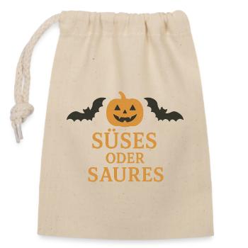 Conception de citrouille d’Halloween avec des chauves-souris - Sac cadeau en coton avec cordon (14 x 20 cm) - nature - Devant
