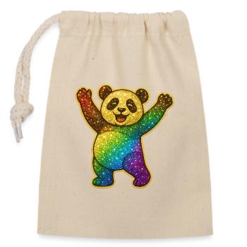 Glitzernder Regenbogen Panda - Verschließbarer Geschenkbeutel aus Baumwolle (14x20cm) - Natur - Vorne