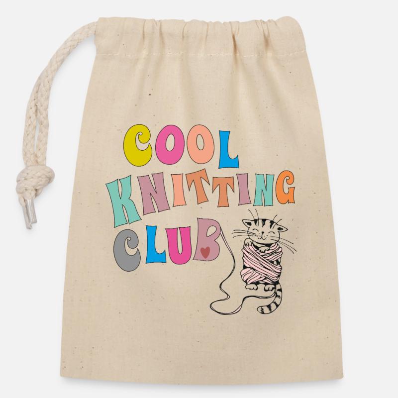 Cool Knitting Club - Verschließbarer Geschenkbeutel aus Baumwolle (14x20cm) - Natur