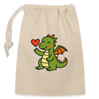 Dino_mit_Herz - Sac cadeau en coton avec cordon (14 x 20 cm) - nature - Devant