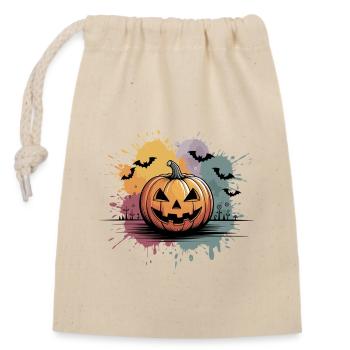Halloween Kürbislaterne mit Gesichtsdesign - Verschließbarer Geschenkbeutel aus Baumwolle (14x20cm) - Natur - Vorne