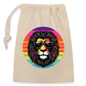 Lion portrait with rainbow sunglasses - Closable cotton gift bag (14x20cm) - nature - Front