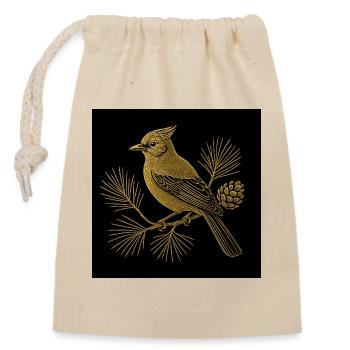 Goldener Vogel auf Kiefer mit Tannenzapfen - Verschließbarer Geschenkbeutel aus Baumwolle (14x20cm) - Natur - Vorne