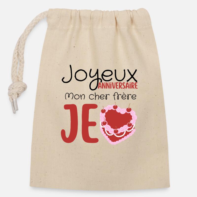 Joyeux anniversaire frère  - Sac cadeau en coton avec cordon (14 x 20 cm) - nature