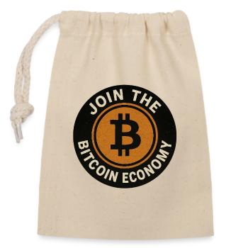 Join the Bitcoin economy round button - Closable cotton gift bag (14x20cm) - nature - Front