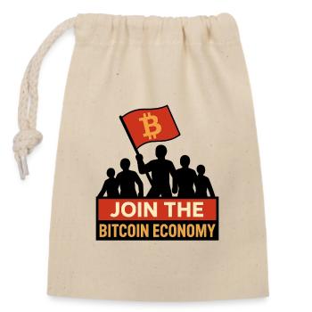 Join the Bitcoin Economy - Closable cotton gift bag (14x20cm) - nature - Front