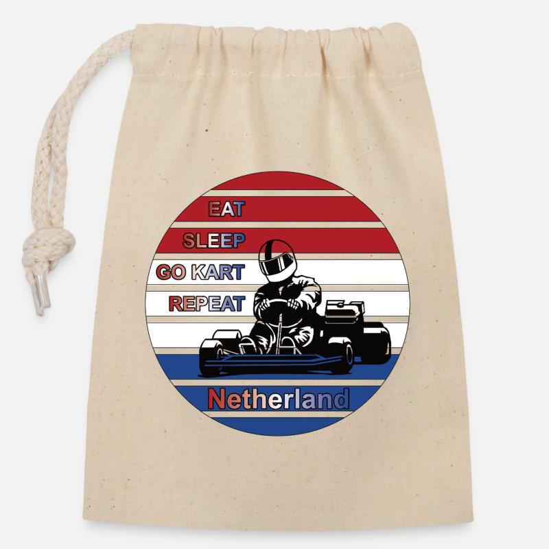 Kartfahrer Netherland Design - Verschließbarer Geschenkbeutel aus Baumwolle (14x20cm) - Natur