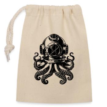 Kraken im Taucherhelm im Vintage Look - Verschließbarer Geschenkbeutel aus Baumwolle (14x20cm) - Natur - Vorne