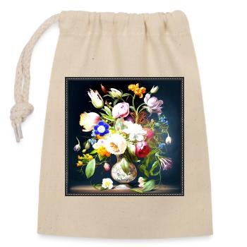 Blumenstrauß in Antiker Vase flämischer Barockstil - Verschließbarer Geschenkbeutel aus Baumwolle (14x20cm) - Natur - Vorne