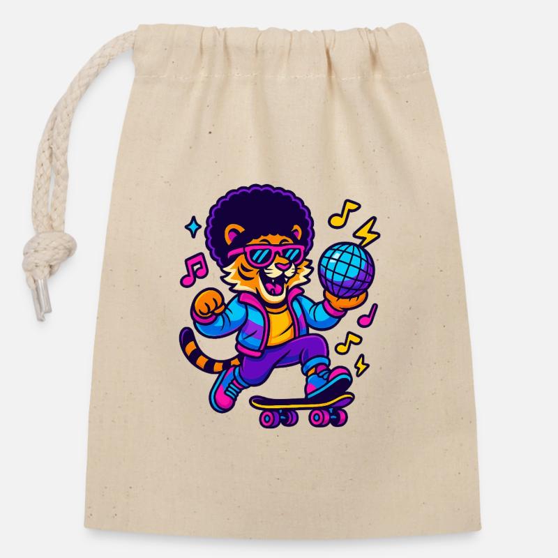 Löwen-DJ im Retro-Design - Verschließbarer Geschenkbeutel aus Baumwolle (14x20cm) - Natur