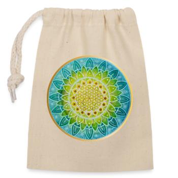 Mandala de fleur géométrique en bleu et vert - Sac cadeau en coton avec cordon (14 x 20 cm) - nature - Devant