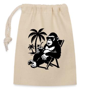Casual monkey with sunglasses and coconut - Closable cotton gift bag (14x20cm) - nature - Front