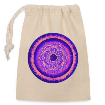 Mandala Design in violett, blau und orange - Verschließbarer Geschenkbeutel aus Baumwolle (14x20cm) - Natur - Vorne