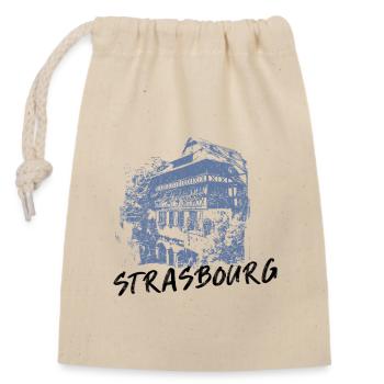Typical Strasbourg facades in monochrome blue - Closable cotton gift bag (14x20cm) - nature - Front