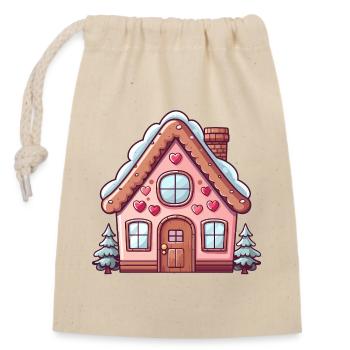 Charmante maison enneigée en pain d’épices - Sac cadeau en coton avec cordon (14 x 20 cm) - nature - Devant