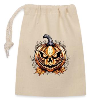 Gruseliger Halloween Kürbis mit Schädel-Design - Verschließbarer Geschenkbeutel aus Baumwolle (14x20cm) - Natur - Vorne