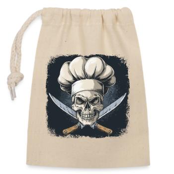 Crâne avec toque de chef - Sac cadeau en coton avec cordon (14 x 20 cm) - nature - Devant