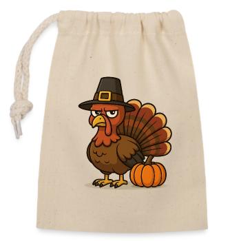 Thanksgiving Turkey with Pilgrim's Hat - Closable cotton gift bag (14x20cm) - nature - Front