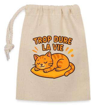 Trop Dure La Vie Chat Dort - Sac cadeau en coton avec cordon (14 x 20 cm) - nature - Devant