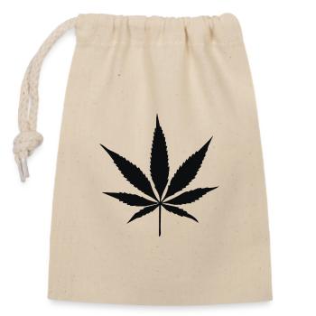 Silhouette von Cannabisblättern - Verschließbarer Geschenkbeutel aus Baumwolle (14x20cm) - Natur - Vorne