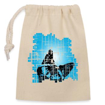 Cat in Pixel Grid Blue - Closable cotton gift bag (14x20cm) - nature - Front
