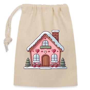 Chalet coeur douillet en hiver - Sac cadeau en coton avec cordon (14 x 20 cm) - nature - Devant
