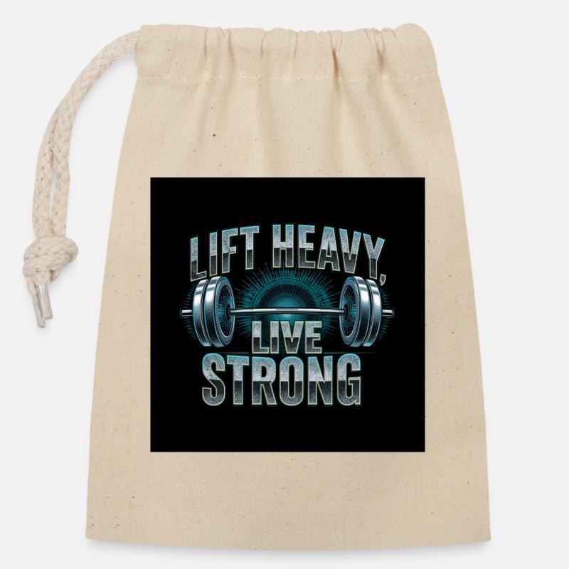 Lift Heavy Live Strong Barbell - Verschließbarer Geschenkbeutel aus Baumwolle (14x20cm) - Natur