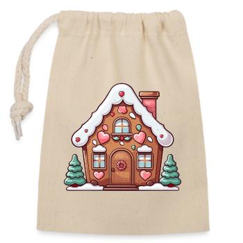 coeur en pain d’épice maison scène de neige - Sac cadeau en coton avec cordon (14 x 20 cm) - nature - Devant