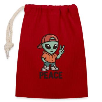 Alien Peace Sign Streetwear - Verschließbarer Geschenkbeutel aus Baumwolle (14x20cm) - Rot - Vorne