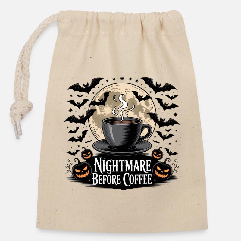 Nightmare Before Coffee - Closable cotton gift bag (14x20cm) - nature