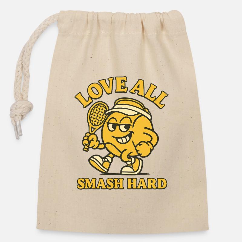 LOVE ALL SMASH HARD - Closable cotton gift bag (14x20cm) - nature
