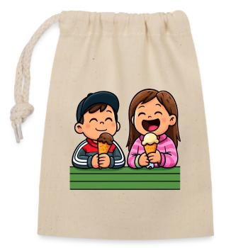 Amis de la crème glacée heureux - Sac cadeau en coton avec cordon (14 x 20 cm) - nature - Devant