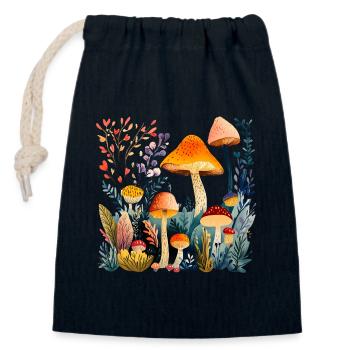 Groupe de champignons forestiers dans la forêt d’automne - Sac cadeau en coton avec cordon (14 x 20 cm) - bleu marine - Devant