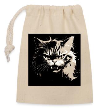 Chat en colère - Sac cadeau en coton avec cordon (14 x 20 cm) - nature - Devant