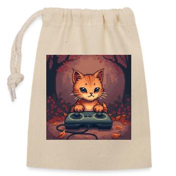 Cozy Pixel Cat Controller - Verschließbarer Geschenkbeutel aus Baumwolle (14x20cm) - Natur - Vorne
