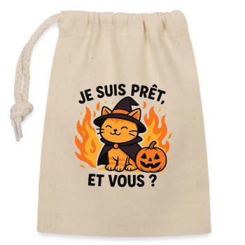 Halloween Zauberer Katze Bereit - Verschließbarer Geschenkbeutel aus Baumwolle (14x20cm) - Natur - Vorne