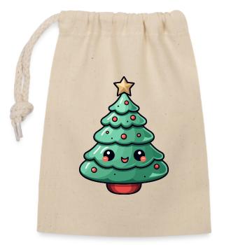 Sapin de Noël Kawaii Sourire - Sac cadeau en coton avec cordon (14 x 20 cm) - nature - Devant