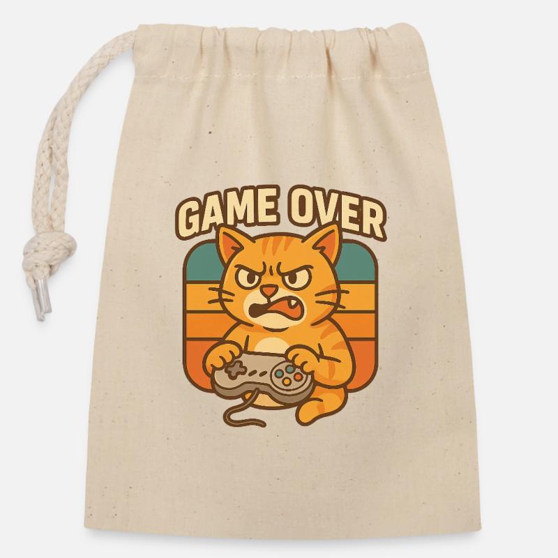 GAME OVER - Verschließbarer Geschenkbeutel aus Baumwolle (14x20cm) - Natur