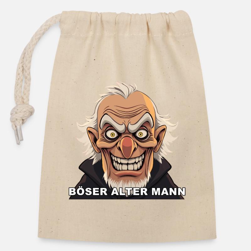 Böser Alter Mann Karikatur - Verschließbarer Geschenkbeutel aus Baumwolle (14x20cm) - Natur