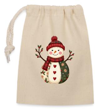 Schneemann Weihnachtszauber Patchwork - Verschließbarer Geschenkbeutel aus Baumwolle (14x20cm) - Natur - Vorne