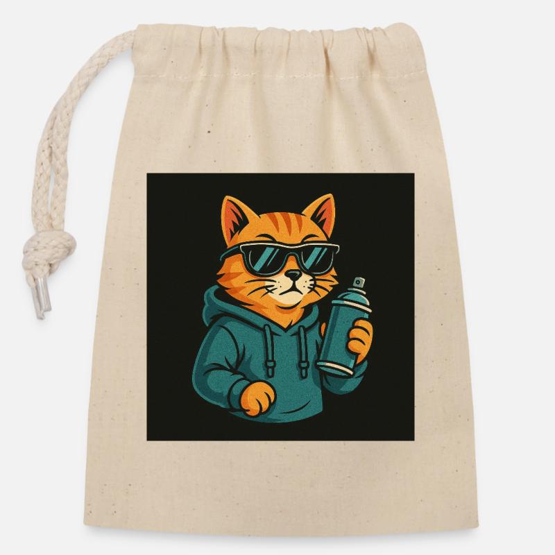 Graffiti Katze Hoodie Sprühdose - Verschließbarer Geschenkbeutel aus Baumwolle (14x20cm) - Natur